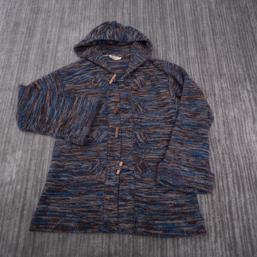 Kmart Cardigan Sweater Mens M Blue Brown Excellent Vintage Hooded Toggle Knit